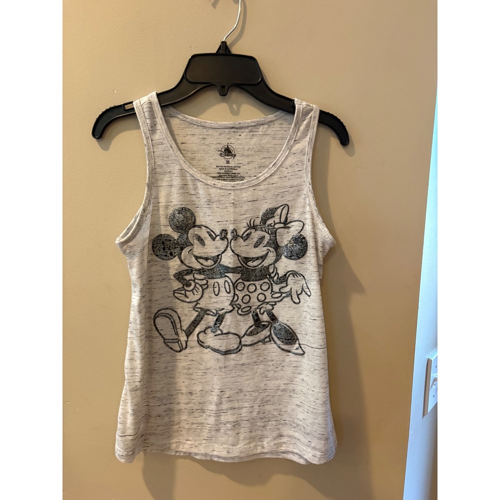 Disney Mickey Minnie Mouse Graphic Tank Top Gray Space Dye Silver Foil XS